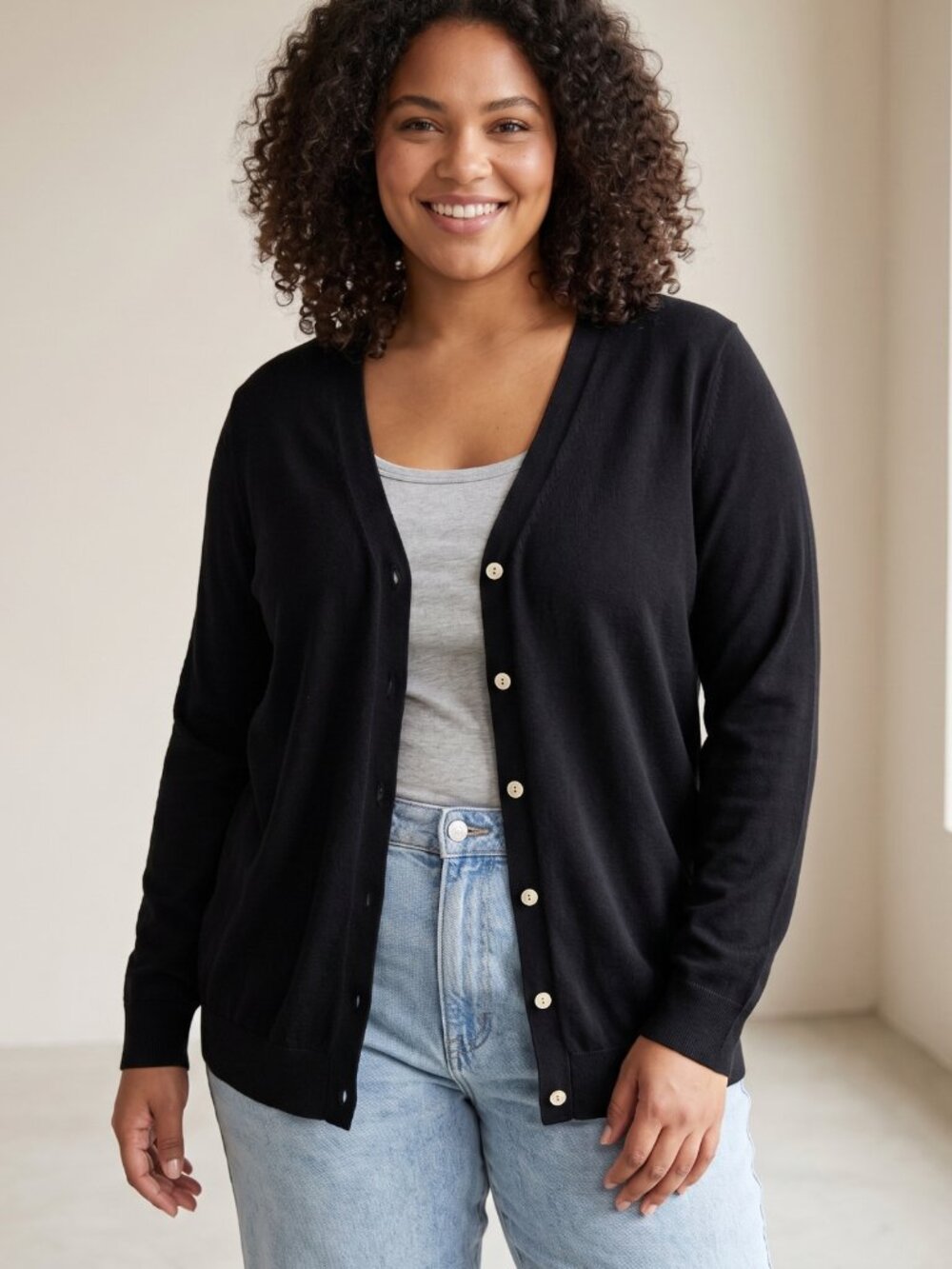 NWOT Black V-Neck Button Up Cardigan Sweater Plus Size 1XL